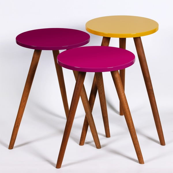 3 Kate Louise apaļo sānu galdiņu komplekts (violeta, dzeltena)