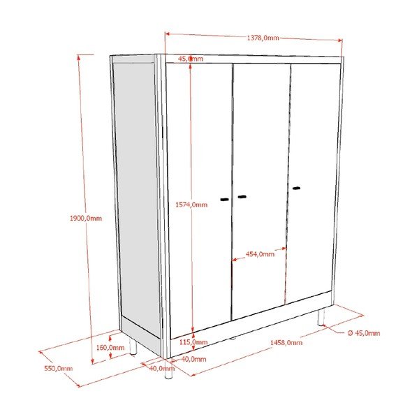 Balts dižskābarža masīvkoka bērnu drēbju skapis 146x190x55 cm Forrest – Vipack-image-2