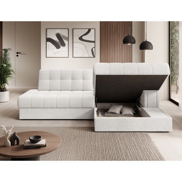 Krēmkrāsas salokāms stūra dīvāns no buklē auduma (ar labo stūri/ar zvilni) Blezalt – ELTAP-image-4