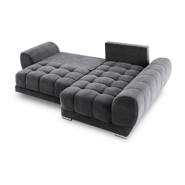 Tumši pelēks samta izvelkamais stūra dīvāns ar veļas kasti Windsor & Co Sofas Nuage, labais stūris-image-4