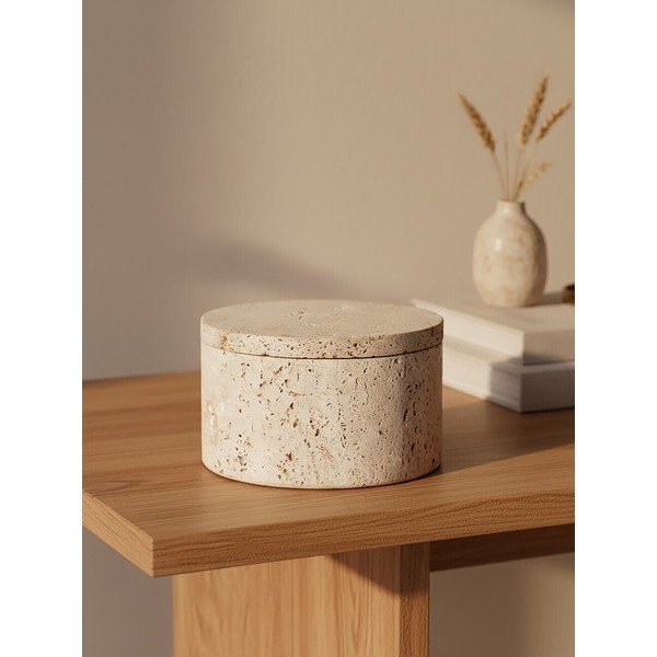 Dabīga toņa dekoratīva akmens uzglabāšanas kaste ø 14x8 cm Tibor – Premier Housewares-image-1