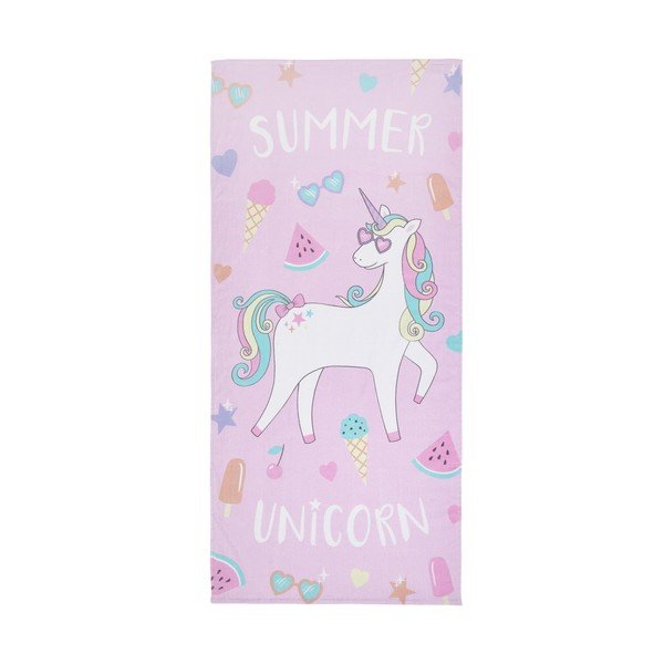 Rozā/violets kokvilnas pludmales dvielis 76x160 cm Summer Unicorn – Catherine Lansfield