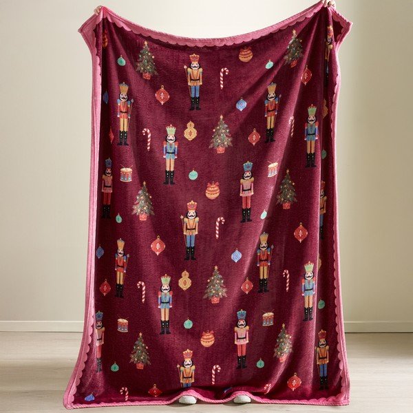 Bordo/rozā pleds ar Ziemassvētku motīvu 170x130 cm Christmas Nutcracker – Catherine Lansfield-image-2