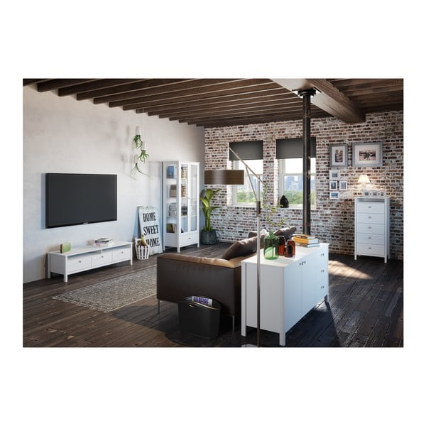 Balta šaura kumode ar 5 atvilktnēm Steens New York, augstums 120 cm-image-4