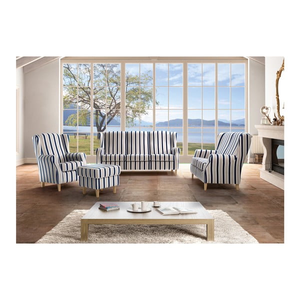 Zili balti svītrains dīvāns Max Winzer Lorris, 193 cm-image-3