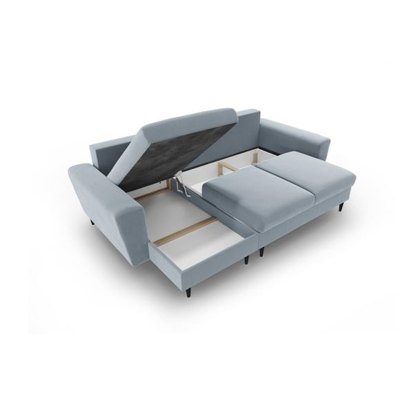 Gaiši zils samta salokāms stūra dīvāns ar uzglabāšanas vietu Kyoto – Cosmopolitan Design-image-3