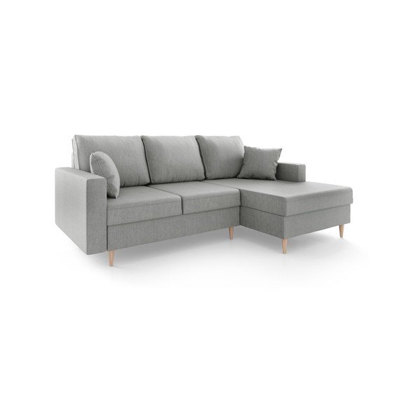 Pelēks izlaižamais stūra dīvāns ar uzglabāšanas vietu Mazzini Sofas Aubrieta, labais stūris