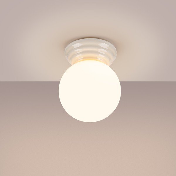 Balta keramikas griestu lampa ar stikla abažūru ø 12 cm Farsa – Sollux-image-2