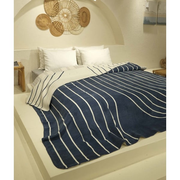 Balts/tumši zils pārklājs divvietīgai gultai 200x220 cm Twin – Oyo Concept