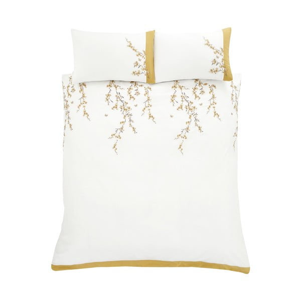 Balta un dzeltena gultasveļa Catherine Lansfield Izšūti ziedi, 220 x 230 cm