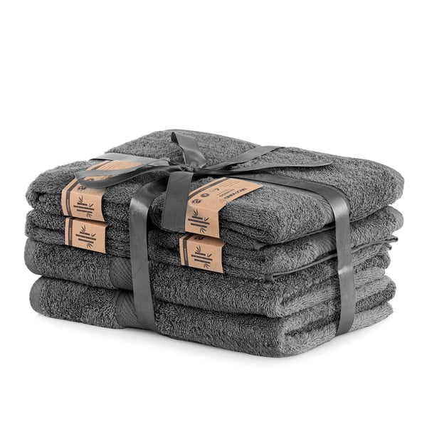 2+4 tumši pelēku dvieļu komplekts DecoKing Bamby Charcoal-image-1