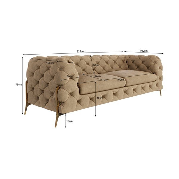 Gaiši brūns samta dīvāns 225 cm Chelsea Bis – Ropez-image-3