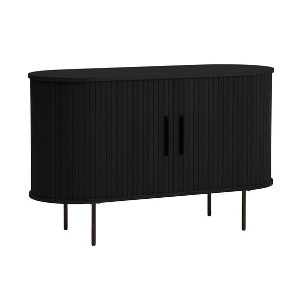 Melna kumode ar ozolkoka imitāciju un bīdāmām durvīm 120x76x45 cm Nola – Unique Furniture-image-3