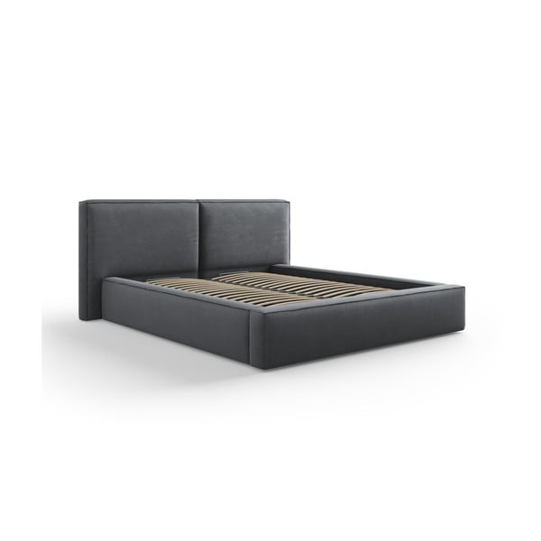 Tumši pelēka polsterēta divvietīga gulta ar veļas kasti un režģi 160x200 cm Arendal – Cosmopolitan Design
