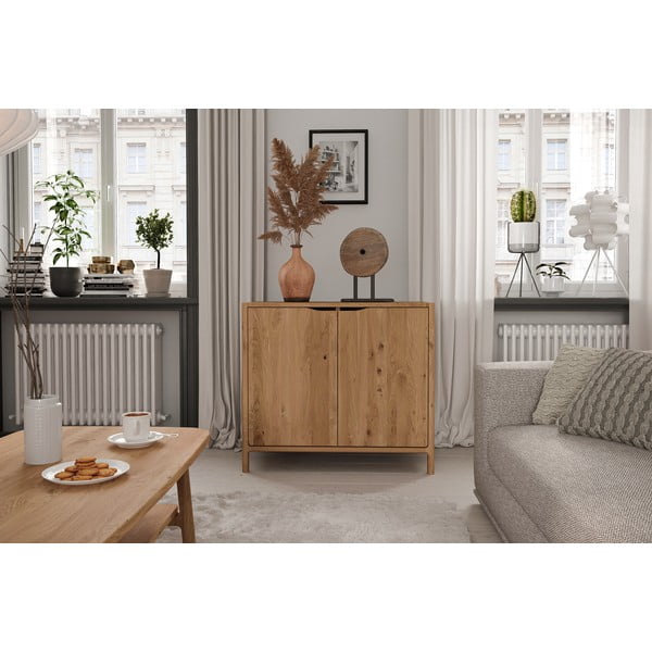 Dabīga toņa ozola masīvkoka skapītis 95x80 cm Twig – The Beds-image-3