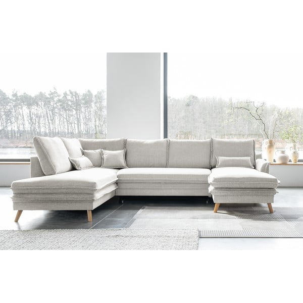 Bēšs salokāms stūra dīvāns (ar kreiso stūri/U veida) Charming Charlie – Miuform-image-1