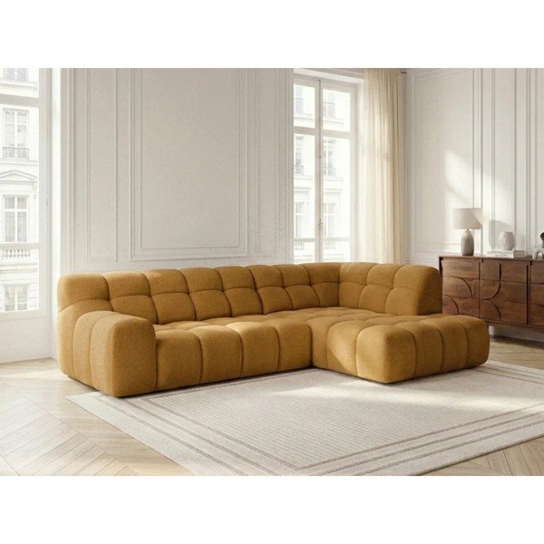 Dzeltens salokāms/su elektriniu sėdynės reguliavimu stūra dīvāns (ar labo stūri/L veida) Andre – Bobochic Paris-image-1