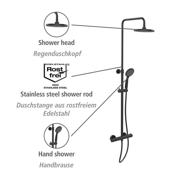 Melns nerūsējošā tērauda dušas komplekts 120cm Young – Wenko-image-1
