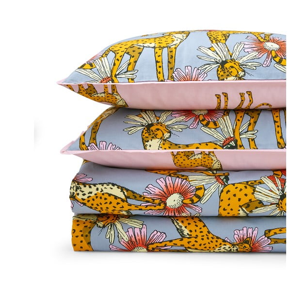 Rozā/pelēka divguļamā kokvilnas gultas veļa 230x220 cm Untamed Cheetah – Their Nibs