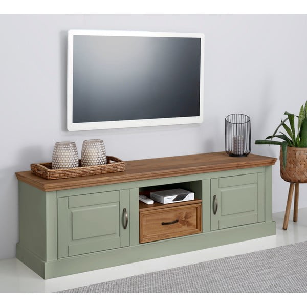 Gaiši zaļš priedes masīvkoka TV galdiņš 160x50 cm Selma – Støraa-image-1