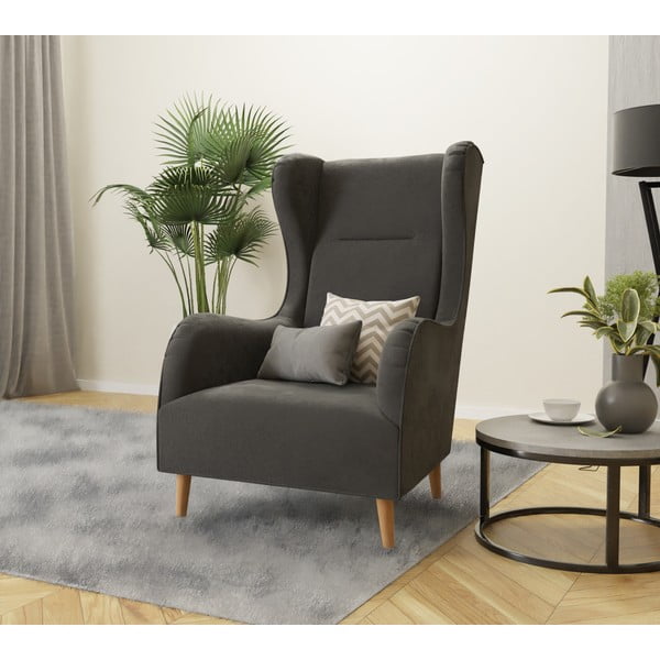 Tumši pelēks samta atpūtas krēsls ar atzveltni Carole – Ropez-image-3