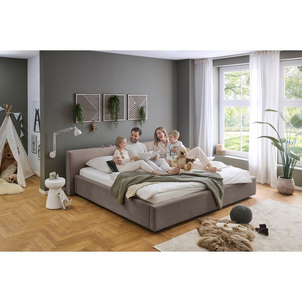Pelēkbrūna polsterēta divvietīga gulta ar veļas kasti ar redelēm 200x240 cm Cube – Meise Möbel-image-1