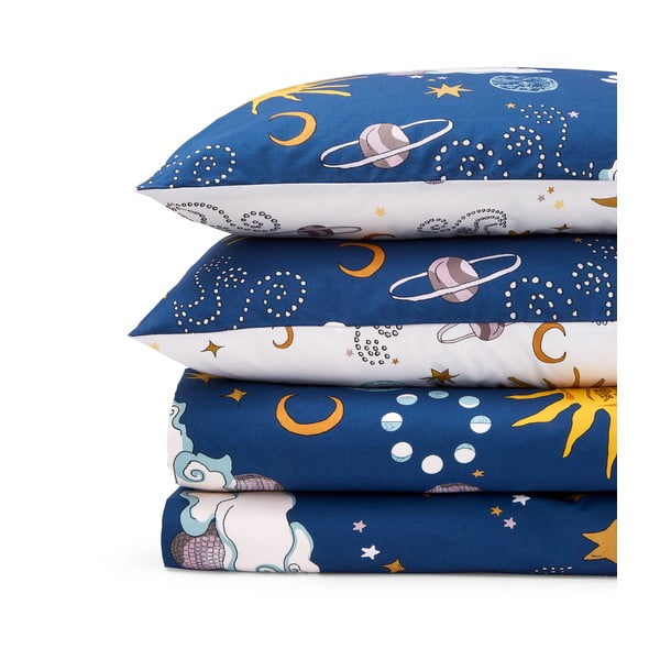 Balta/zila divguļamā kokvilnas gultas veļa 200x200 cm Disco Space – Their Nibs