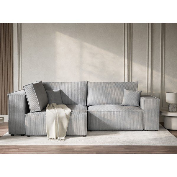 Pelēks velveta salokāms stūra dīvāns ar uzglabāšanas vietu (ar kreiso stūri/L veida) Tonga – Maison de Rêve-image-1