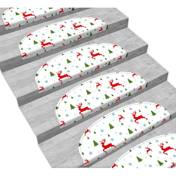 Sarkanbalti kāpņu paklāji (16 gab.) 65x20 cm Christmas Deer and Tree – Vitaus-image-1
