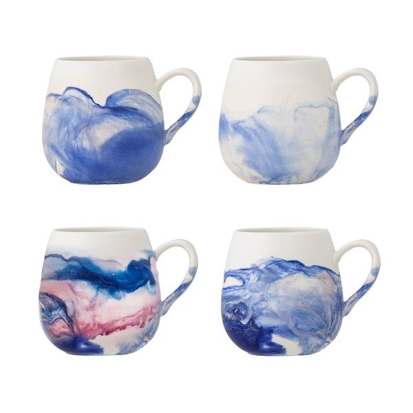 Baltas/zilas akmensmasas tasītes (4 gab.) 250 ml Lyre – Bloomingville