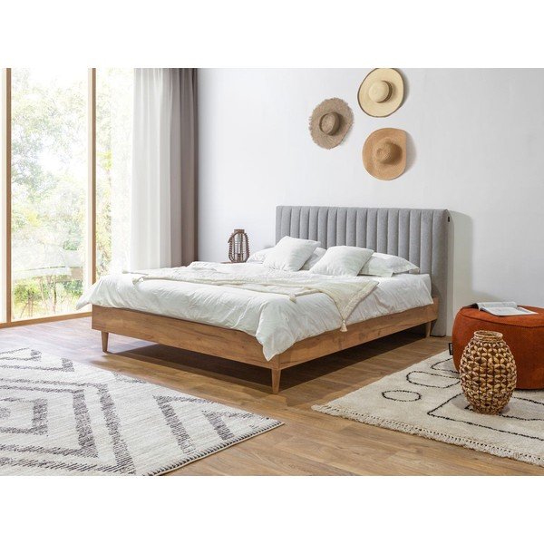 Gaiši pelēka/dabīga toņa divvietīga gulta ar redelēm 180x200 cm Oceane – Bobochic Paris-image-1