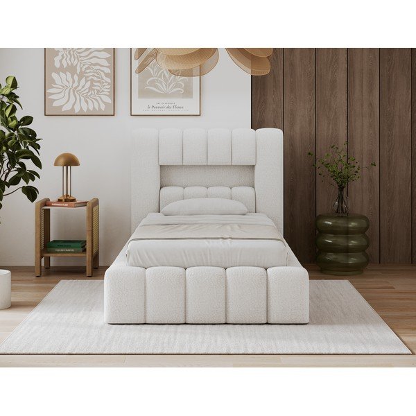 Krēmkrāsas polsterēta vienvietīga gulta ar veļas kasti ar redelēm 90x200 cm Lamica – ELTAP-image-2