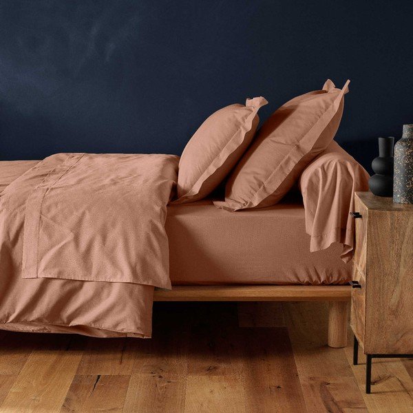 Lašrozā kokvilnas palags ar gumiju 160x200 cm Lina – douceur d'intérieur-image-1