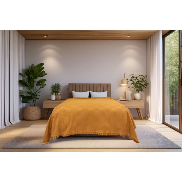 Vara krāsas kokvilnas gultas pārklājs 140x200 cm Russel – Mijolnir-image-1
