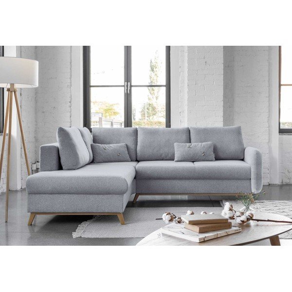 Gaiši pelēks izlaižams stūra dīvāns Miuform Scandic Lagom L, kreisais stūris-image-1