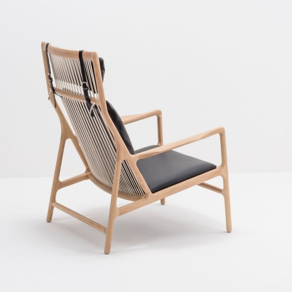 Krēsls ar masīvkoka konstrukciju un melnas bifeļu ādas sēdekli Gazzda Dedo-image-2