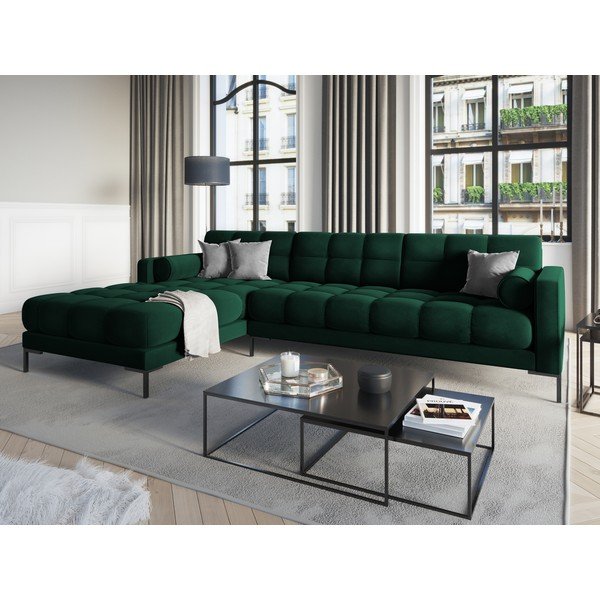 Tumši zaļš samta stūra dīvāns Cosmopolitan Design Bali, kreisais stūris-image-1