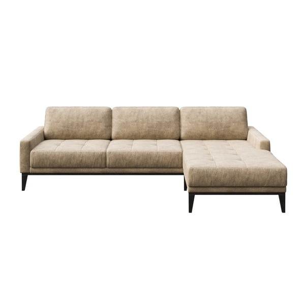 Bēšs mākslīgās ādas stūra dīvāns MESONICA Musso Tufted, labais stūris