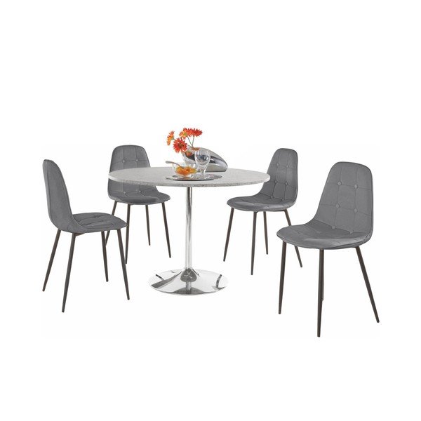 Støraa Terri Betona apaļais ēdamgalds un 4 pelēki krēsli-image-1