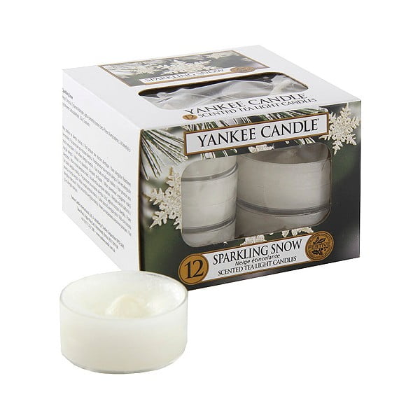 12 aromātisko sveču komplekts Yankee Candle Sparkling Snow, degšanas laiks 4 - 6 stundas.