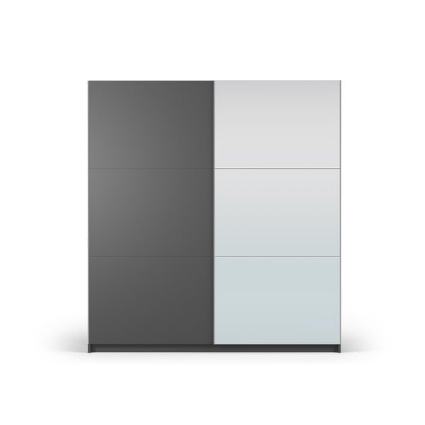 Tumši pelēks drēbju skapis ar spoguli un bīdāmām durvīm 200x215 cm Lisburn – Cosmopolitan Design