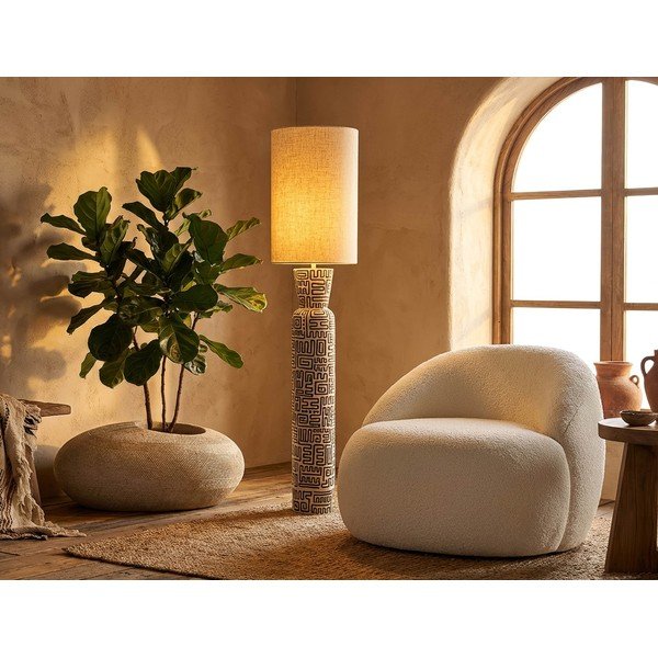 Melna/krēmkrāsas stāvlampa ar auduma abažūru (augstums 145 cm) Nairobi – Mauro Ferretti-image-1