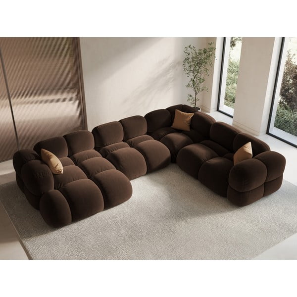 Tumši brūns samta stūra dīvāns (ar labo stūri/U veida) Loretto – Cosmopolitan Design-image-1