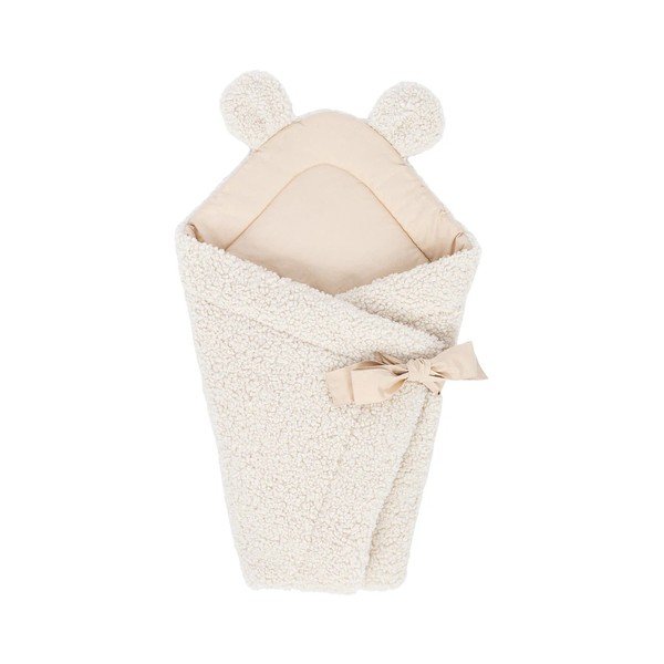 Krēmkrāsas bērnu ietinamā sedziņa no Sherpa flīsa 35x65 cm – Meowbaby