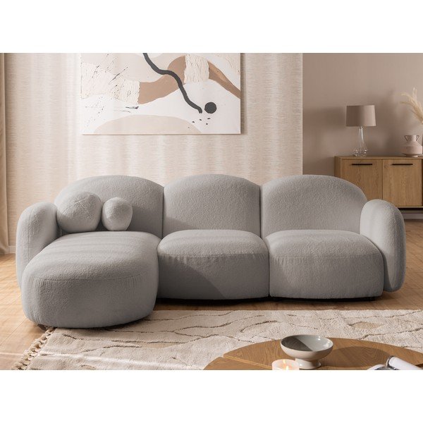 Pelēks stūra dīvāns no buklē auduma (ar kreiso stūri/ar zvilni) Orbit – Ropez-image-1