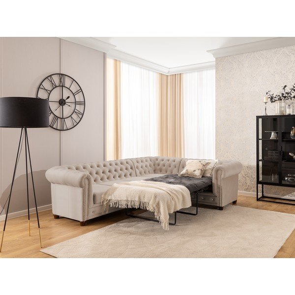 Bēšs samta salokāms stūra dīvāns (ar labo stūri/L veida) York Blik – Ropez-image-4