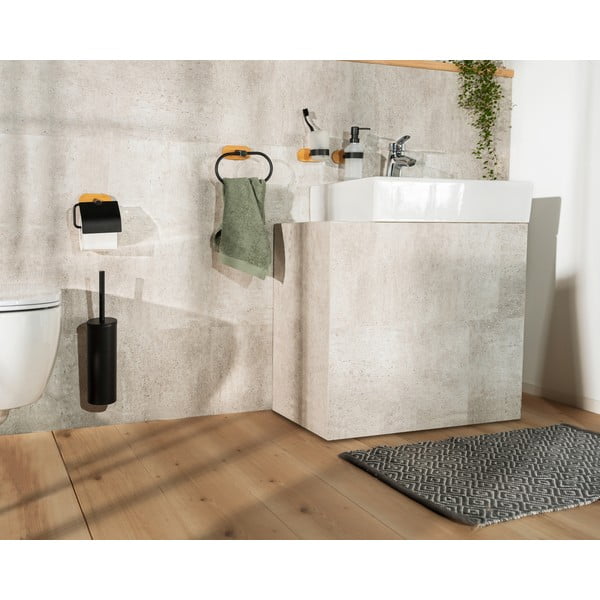 Melns/dabīga toņa stikla pašlīmējošs trauks zobu birstei Orea Bamboo – Wenko-image-3