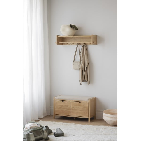 Dabīga toņa ozola masīvkoka sienas pakaramais ar plauktu Hillmond – Rowico-image-3