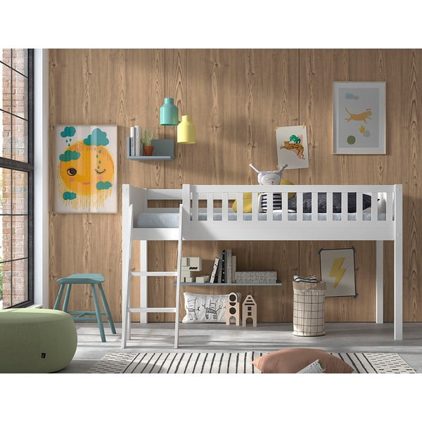 Balta priedes masīvkoka paaugstināta bērnu gulta 90x200 cm SCOTT – Vipack-image-3