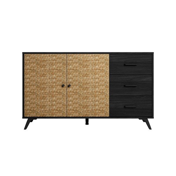 Melna/dabīga toņa zema kumode 136x81 cm Hanoi – Marckeric